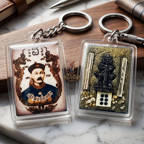Supreme Er Ghu Huang / Yi Ko Hong (Gambling God) & Thao Wessuwan (Asura Wealth King) "Setthi 10,000 Lan" Dual-Deity Rectangular Locket - Luang Pu Rot Wat Khok Krom 2021 (10-Billionaire Dual-Protection Edition) Thai Blessing Co By RURUECHA