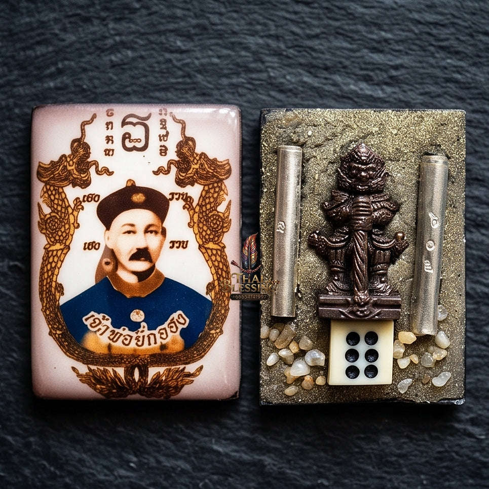 Supreme Er Ghu Huang / Yi Ko Hong (Gambling God) & Thao Wessuwan (Asura Wealth King) "Setthi 10,000 Lan" Dual-Deity Rectangular Locket - Luang Pu Rot Wat Khok Krom 2021 (10-Billionaire Dual-Protection Edition) Thai Blessing Co By RURUECHA