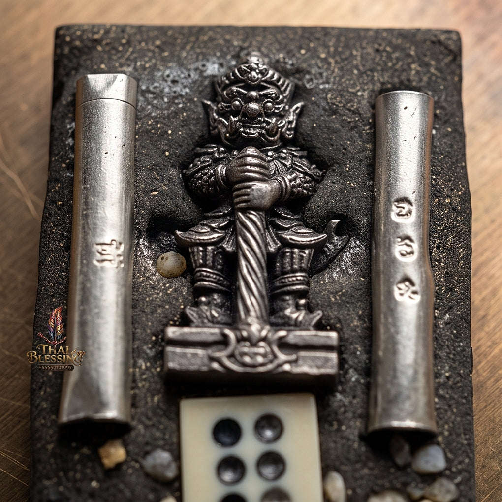 Supreme Er Ghu Huang / Yi Ko Hong (Gambling God) & Thao Wessuwan (Asura Wealth King) "Setthi 10,000 Lan" Dual-Deity Rectangular Locket - Luang Pu Rot Wat Khok Krom 2021 (10-Billionaire Dual-Protection Edition) Thai Blessing Co By RURUECHA