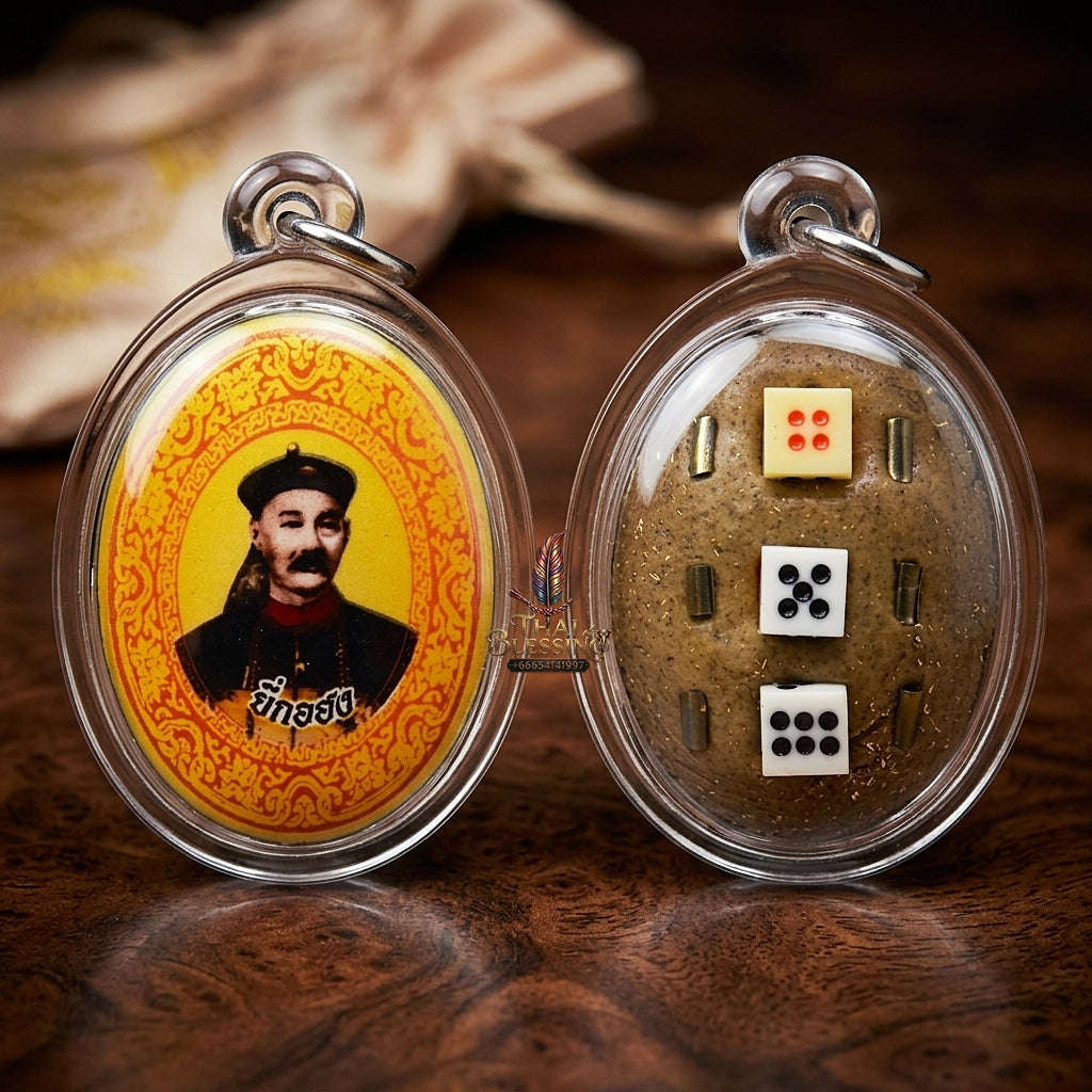 Supreme Er Ghu Huang / Yi Ko Hong (Gambling God & Wealth Patron) Gold Background Locket - Luang Pho Klom Wat Nong Bua 2015 (Master Gold Edition) Thai Blessing Co By RURUECHA