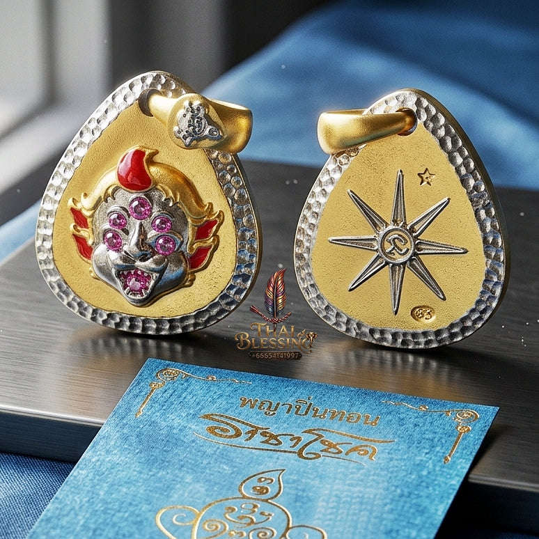 Supreme Four-Eared Five-Eyed Wealth & Fortune Gold-Plated Enamel Pendant Si Hu Ha Ta - Achan Subin Na Na Thong 2021 (Master Edition) Thai Blessing Co By RURUECHA