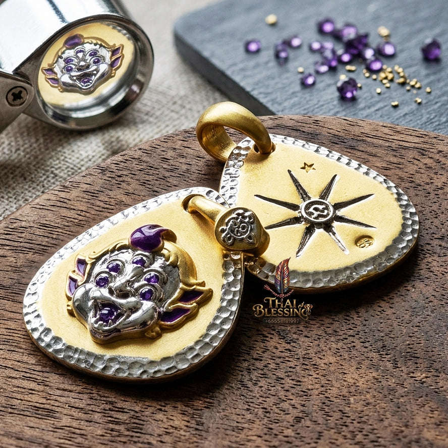 Supreme Four-Eared Five-Eyed Wealth & Fortune Gold-Plated Enamel Pendant Si Hu Ha Ta - Achan Subin Na Na Thong 2021 (Master Edition) Thai Blessing Co By RURUECHA