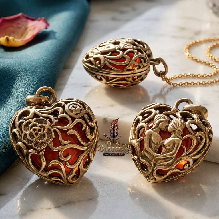 Supreme Luang Pu Som "Hua Jai In Khu" (Heart-Shaped Paired In Koo) Love & Wealth Talisman - Wat Wang Phae 2017 (Master Metta Edition) Thai Blessing Co By RURUECHA