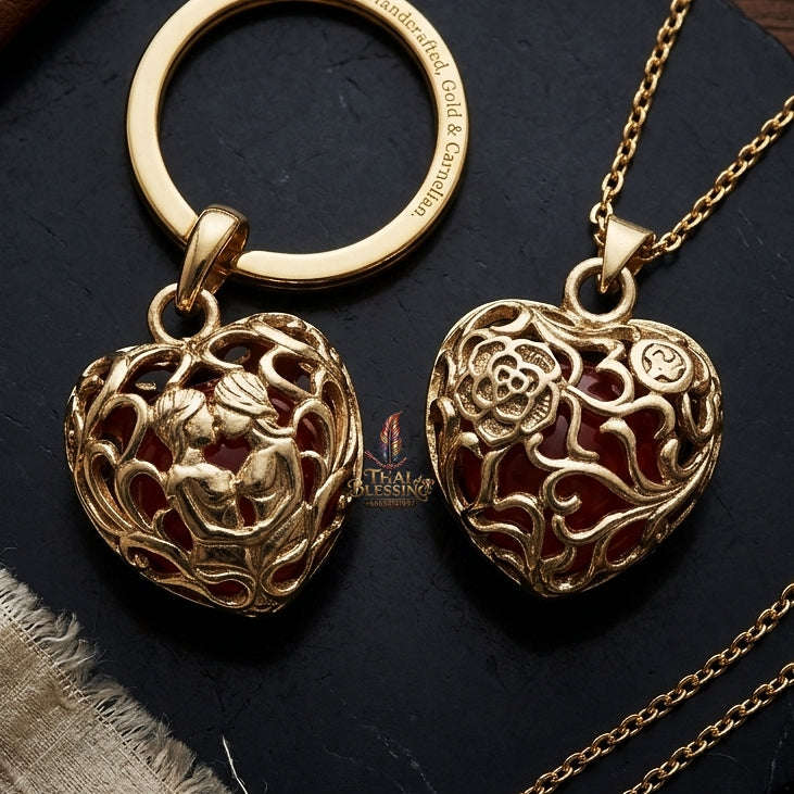 Supreme Luang Pu Som "Hua Jai In Khu" (Heart-Shaped Paired In Koo) Love & Wealth Talisman - Wat Wang Phae 2017 (Master Metta Edition) Thai Blessing Co By RURUECHA