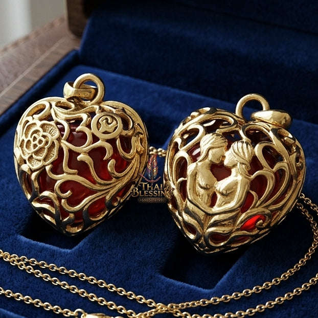 Supreme Luang Pu Som "Hua Jai In Khu" (Heart-Shaped Paired In Koo) Love & Wealth Talisman - Wat Wang Phae 2017 (Master Metta Edition) Thai Blessing Co By RURUECHA