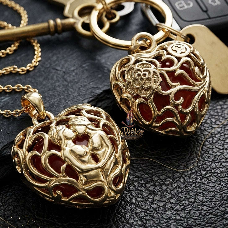 Supreme Luang Pu Som "Hua Jai In Khu" (Heart-Shaped Paired In Koo) Love & Wealth Talisman - Wat Wang Phae 2017 (Master Metta Edition) Thai Blessing Co By RURUECHA