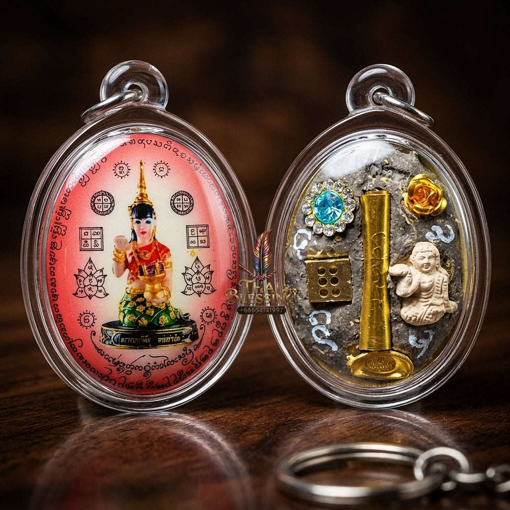 Supreme Nang Kwak "Chong Kamrai" (Guaranteed Profit) Red Background Locket - Phra Ajarn Pom Wat Sahakon Thung Na Mai 2023 (Master Edition) Thai Blessing Co By RURUECHA