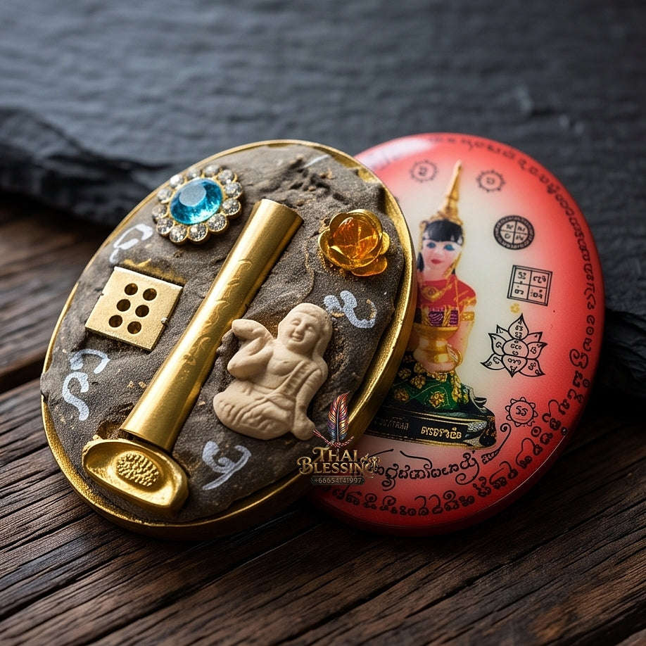 Supreme Nang Kwak "Chong Kamrai" (Guaranteed Profit) Red Background Locket - Phra Ajarn Pom Wat Sahakon Thung Na Mai 2023 (Master Edition) Thai Blessing Co By RURUECHA