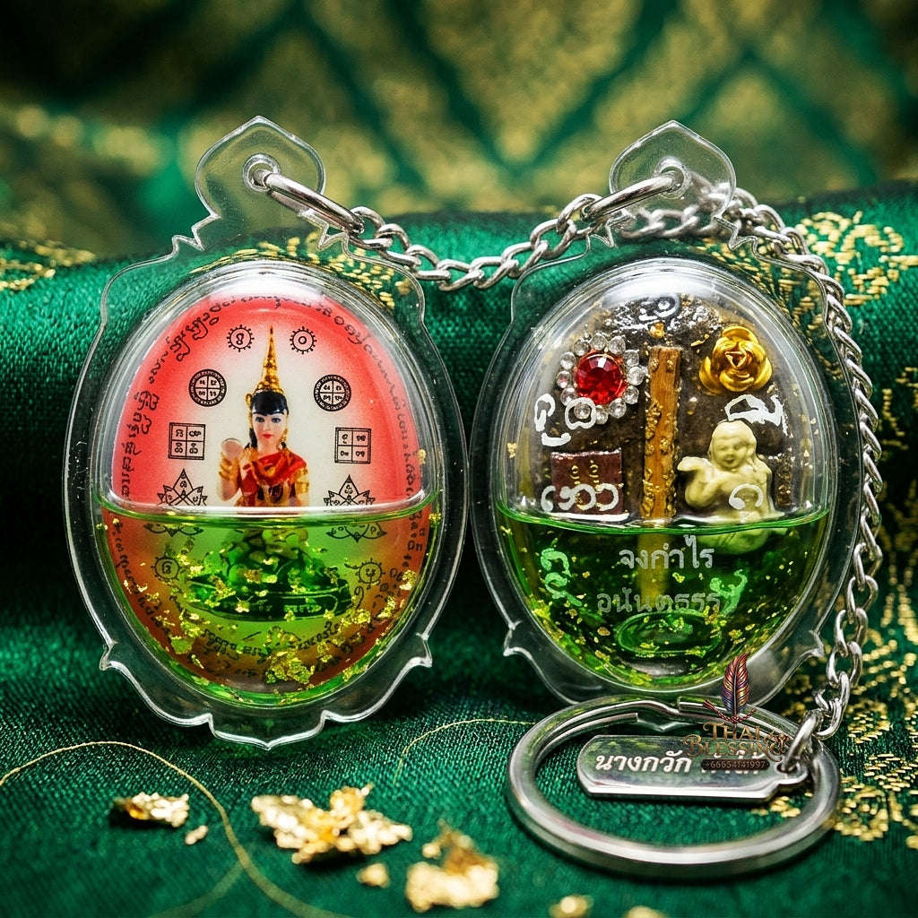 Supreme Nang Kwak "Chong Kamrai" (Guaranteed Profit) Red Background Sacred Oil Locket - Phra Ajarn Pom Wat Sahakon Thung Na Mai 2023 (Master Oil Edition) Thai Blessing Co By RURUECHA