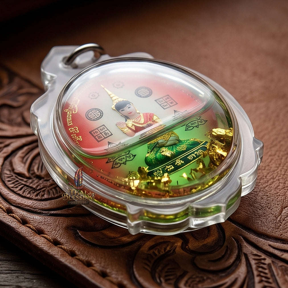Supreme Nang Kwak "Chong Kamrai" (Guaranteed Profit) Red Background Sacred Oil Locket - Phra Ajarn Pom Wat Sahakon Thung Na Mai 2023 (Master Oil Edition) Thai Blessing Co By RURUECHA