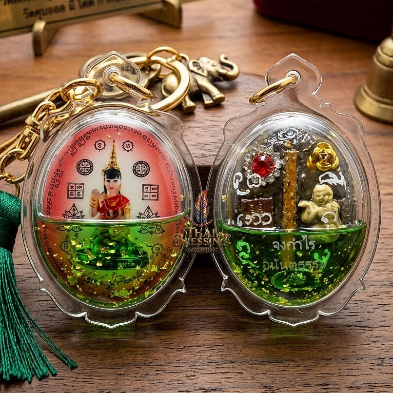 Supreme Nang Kwak "Chong Kamrai" (Guaranteed Profit) Red Background Sacred Oil Locket - Phra Ajarn Pom Wat Sahakon Thung Na Mai 2023 (Master Oil Edition) Thai Blessing Co By RURUECHA