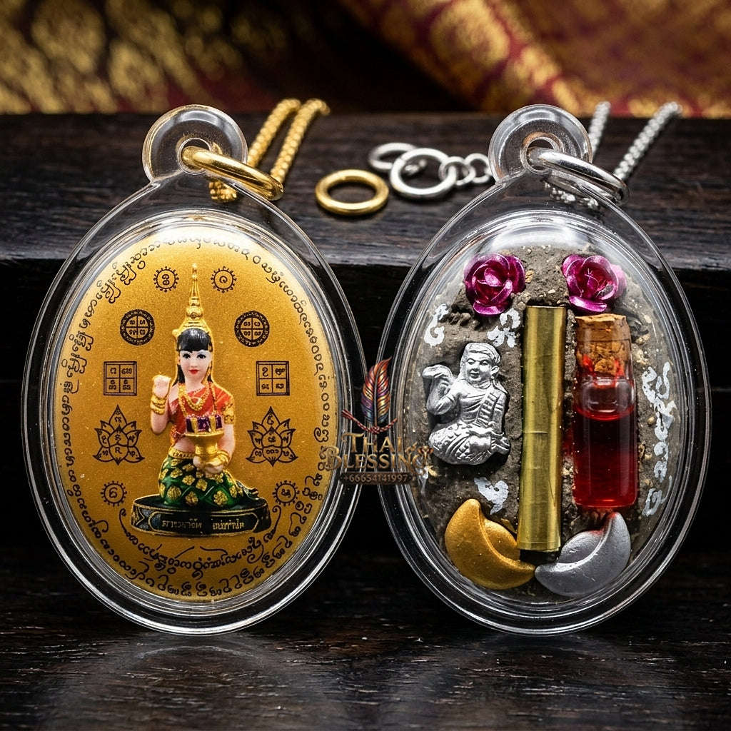 Supreme Nang Kwak "Chong Kamrai" (Guaranteed Profit) Waterproof Acrylic Encased Gold Background Sacred Powder Locket - Phra Ajarn Pom Wat Sahakon Thung Na Mai 2023 (Master Edition) Thai Blessing Co By RURUECHA