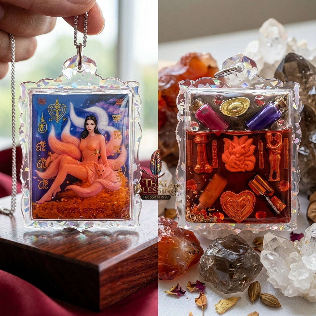 Supreme Phaya Nang Chingchok 9 Hang (Nine-Tailed Fox Queen) Waterproof Acrylic Encased Locket - Khru Ba Baeng Wat Ban Tanot 2023 (Master Edition) Thai Blessing Co By RURUECHA