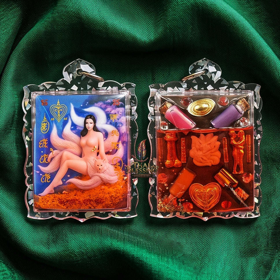 Supreme Phaya Nang Chingchok 9 Hang (Nine-Tailed Fox Queen) Waterproof Acrylic Encased Locket - Khru Ba Baeng Wat Ban Tanot 2023 (Master Edition) Thai Blessing Co By RURUECHA