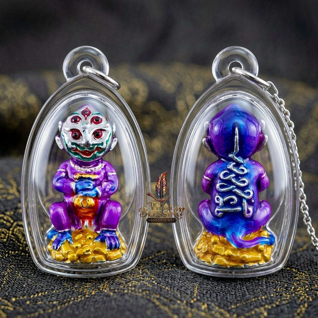 Supreme Phaya Si Hu Ha Ta "Alpaca with Royal Purple Enamel" Sculptural Statue Amulet - Khru Ba Tao Wat Thung Setthi (Wat Ubosot Ban Lao) 2024 (Master Royal Purple Edition) Thai Blessing Co By RURUECHA