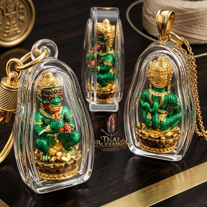 Supreme Phaya Si Hu Ha Ta "Bang Koet Sap" (Infinite Wealth Generation) "Gold-Plated with Emerald Green Enamel Samrit" Amulet - Wai Khru 2568 Master Edition Thai Blessing Co By RURUECHA