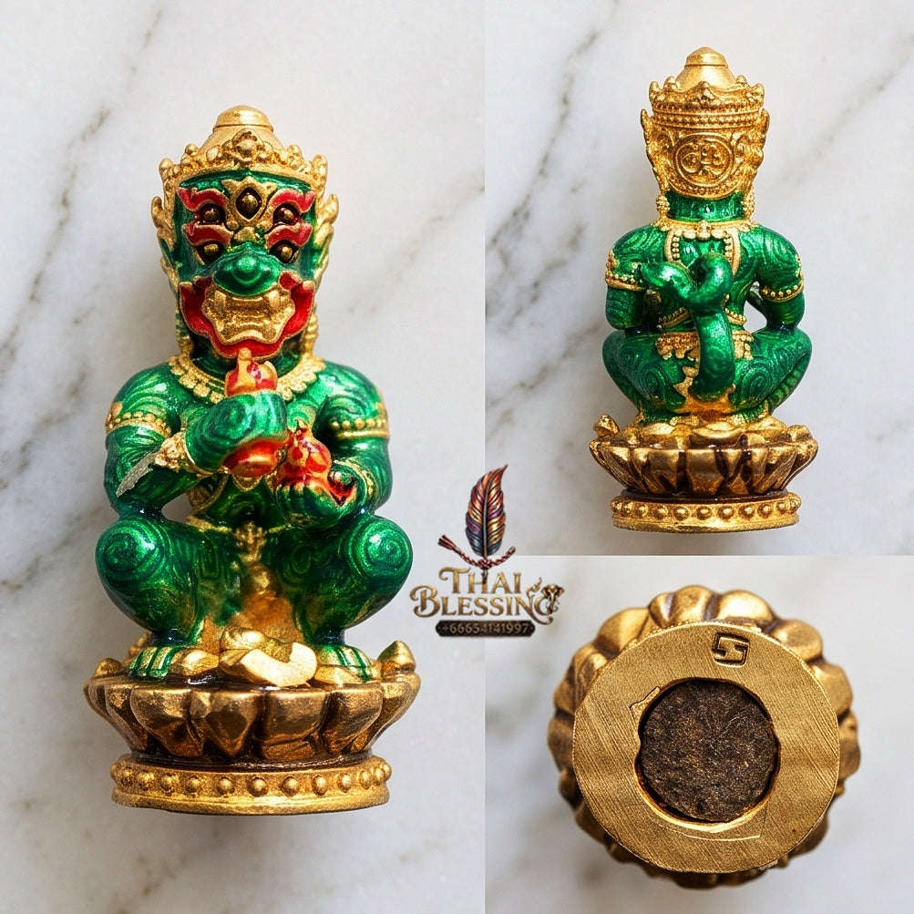 Supreme Phaya Si Hu Ha Ta "Bang Koet Sap" (Infinite Wealth Generation) "Gold-Plated with Emerald Green Enamel Samrit" Amulet - Wai Khru 2568 Master Edition Thai Blessing Co By RURUECHA