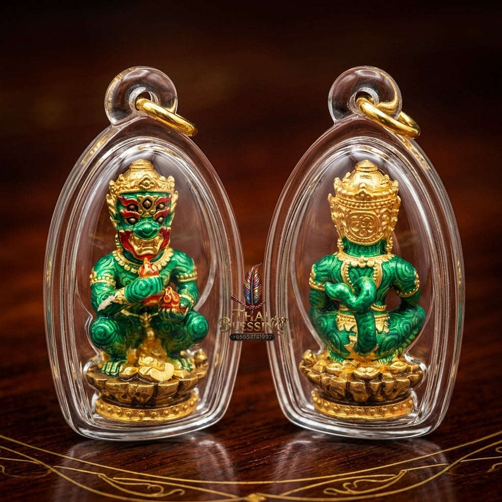 Supreme Phaya Si Hu Ha Ta "Bang Koet Sap" (Infinite Wealth Generation) "Gold-Plated with Emerald Green Enamel Samrit" Amulet - Wai Khru 2568 Master Edition Thai Blessing Co By RURUECHA
