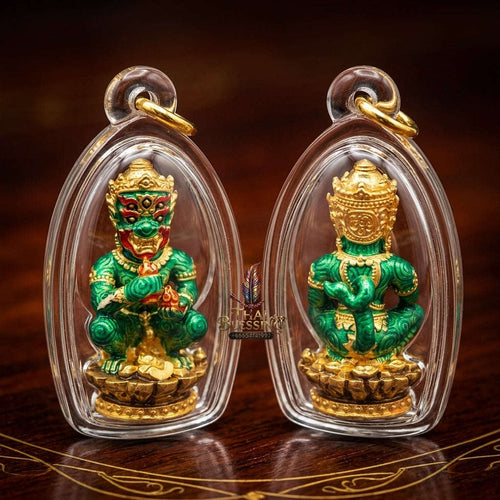 Supreme Phaya Si Hu Ha Ta "Bang Koet Sap" (Infinite Wealth Generation) "Gold-Plated with Emerald Green Enamel Samrit" Amulet - Wai Khru 2568 Master Edition Thai Blessing Co By RURUECHA