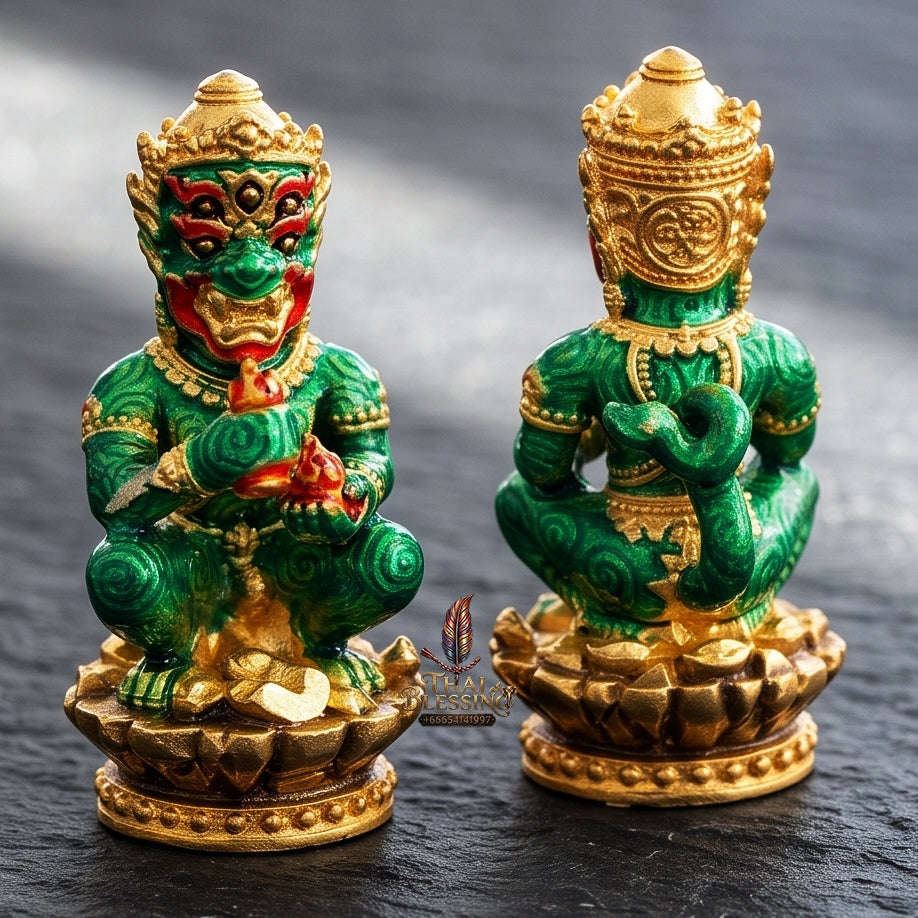 Supreme Phaya Si Hu Ha Ta "Bang Koet Sap" (Infinite Wealth Generation) "Gold-Plated with Emerald Green Enamel Samrit" Amulet - Wai Khru 2568 Master Edition Thai Blessing Co By RURUECHA