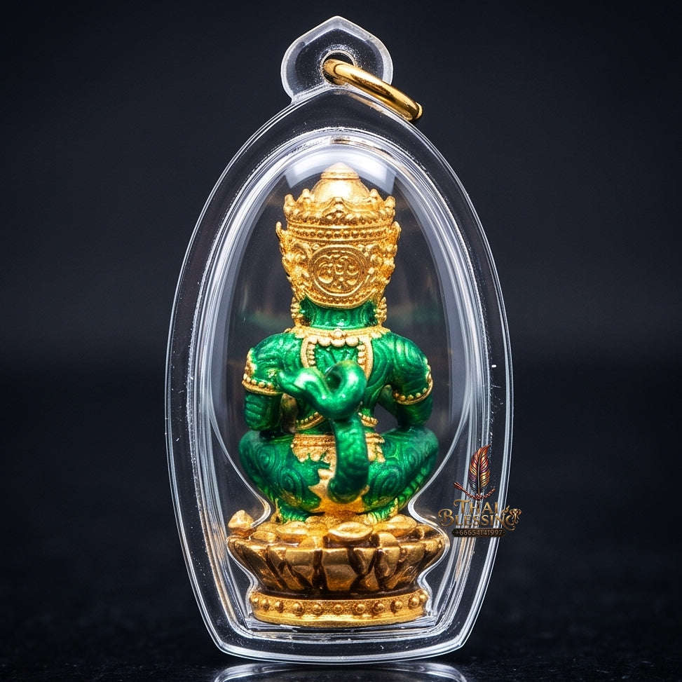 Supreme Phaya Si Hu Ha Ta "Bang Koet Sap" (Infinite Wealth Generation) "Gold-Plated with Emerald Green Enamel Samrit" Amulet - Wai Khru 2568 Master Edition Thai Blessing Co By RURUECHA