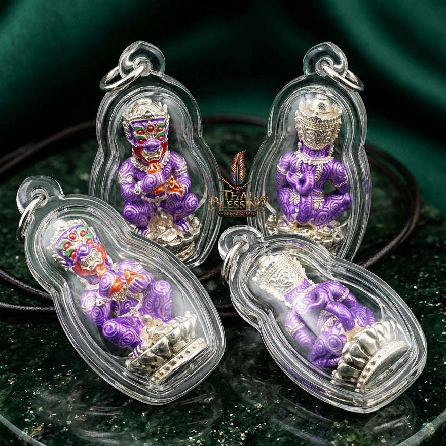 Supreme Phaya Si Hu Ha Ta "Bang Koet Sap" (Infinite Wealth Generation) "Silver-Plated with Royal Purple Enamel Samrit" Amulet - Wai Khru 2568 Master Edition Thai Blessing Co By RURUECHA