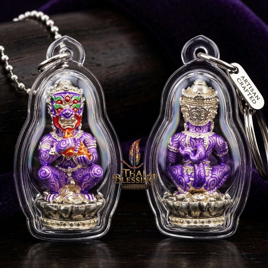 Supreme Phaya Si Hu Ha Ta "Bang Koet Sap" (Infinite Wealth Generation) "Silver-Plated with Royal Purple Enamel Samrit" Amulet - Wai Khru 2568 Master Edition Thai Blessing Co By RURUECHA
