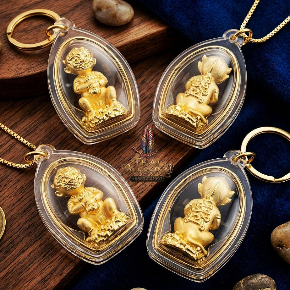 Supreme Phaya Si Hu Ha Ta "Gold-Plated Samrit" Sculptural Statue Amulet - Khru Ba Tao Wat Thung Setthi (Wat Ubosot Ban Lao) 2024 (Master Gold Edition) Thai Blessing Co By RURUECHA