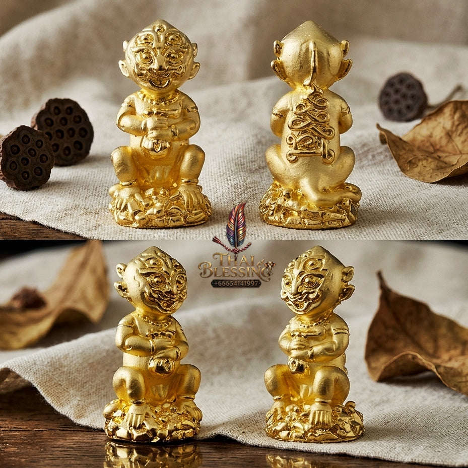 Supreme Phaya Si Hu Ha Ta "Gold-Plated Samrit" Sculptural Statue Amulet - Khru Ba Tao Wat Thung Setthi (Wat Ubosot Ban Lao) 2024 (Master Gold Edition) Thai Blessing Co By RURUECHA