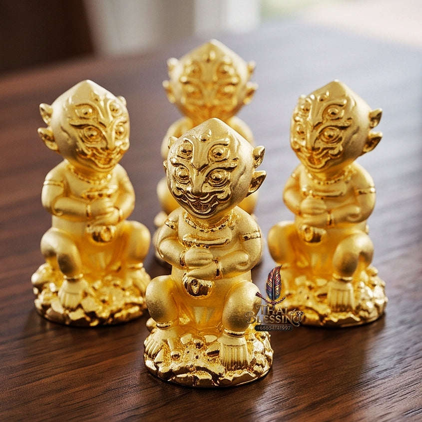 Supreme Phaya Si Hu Ha Ta "Gold-Plated Samrit" Sculptural Statue Amulet - Khru Ba Tao Wat Thung Setthi (Wat Ubosot Ban Lao) 2024 (Master Gold Edition) Thai Blessing Co By RURUECHA