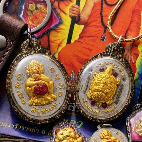 Supreme Phaya Si Hu Ha Ta "Incense Ash Powder Gold-Painted" "Thep Setthi" (Divine Millionaire) Amulet - Khru Ba Tao Wat Ubosot Ban Lao 2019 (Master Gold Edition) Thai Blessing Co By RURUECHA