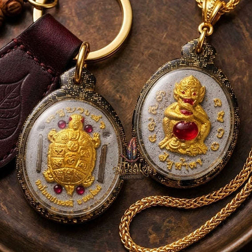 Supreme Phaya Si Hu Ha Ta "Incense Ash Powder Gold-Painted" "Thep Setthi" (Divine Millionaire) Amulet - Khru Ba Tao Wat Ubosot Ban Lao 2019 (Master Gold Edition) Thai Blessing Co By RURUECHA