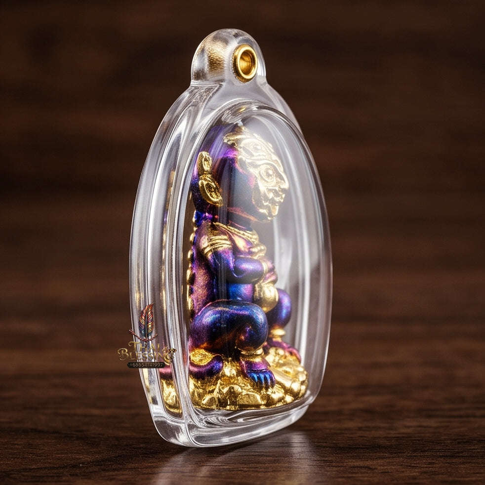 Supreme Phaya Si Hu Ha Ta "Purple Sheen & Gold Patterned Samrit" Sculptural Statue Amulet - Khru Ba Tao Wat Thung Setthi (Wat Ubosot Ban Lao) 2024 (Master Purple-Gold Edition) Thai Blessing Co By RURUECHA