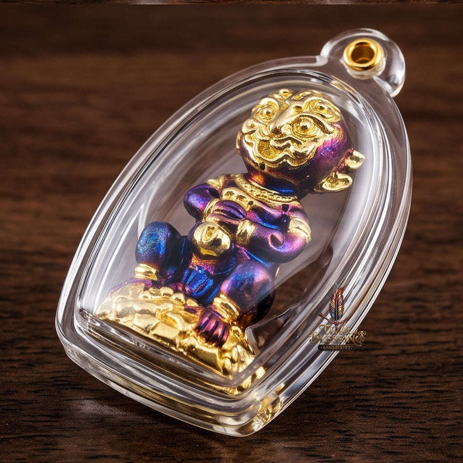 Supreme Phaya Si Hu Ha Ta "Purple Sheen & Gold Patterned Samrit" Sculptural Statue Amulet - Khru Ba Tao Wat Thung Setthi (Wat Ubosot Ban Lao) 2024 (Master Purple-Gold Edition) Thai Blessing Co By RURUECHA