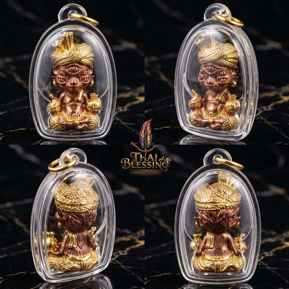 Supreme Phaya Si Hu Ha Ta "Ruai Chap Phlan" (Instant Wealth) Gold-Dipped Copper Deity - Khru Ba Kham Fan Wat Kor Chok 2024 (Master Edition) Thai Blessing Co By RURUECHA