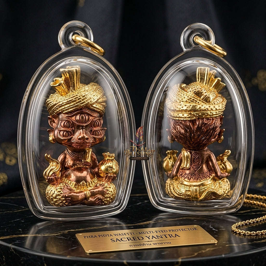 Supreme Phaya Si Hu Ha Ta "Ruai Chap Phlan" (Instant Wealth) Gold-Dipped Copper Deity - Khru Ba Kham Fan Wat Kor Chok 2024 (Master Edition) Thai Blessing Co By RURUECHA