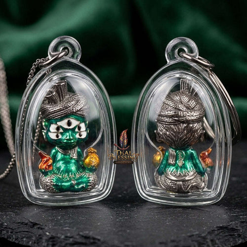 Supreme Phaya Si Hu Ha Ta "Ruai Chap Phlan" (Instant Wealth) Green Enamel Brass Deity - Khru Ba Kham Fan Wat Kor Chok 2024 (Master Edition) Thai Blessing Co By RURUECHA