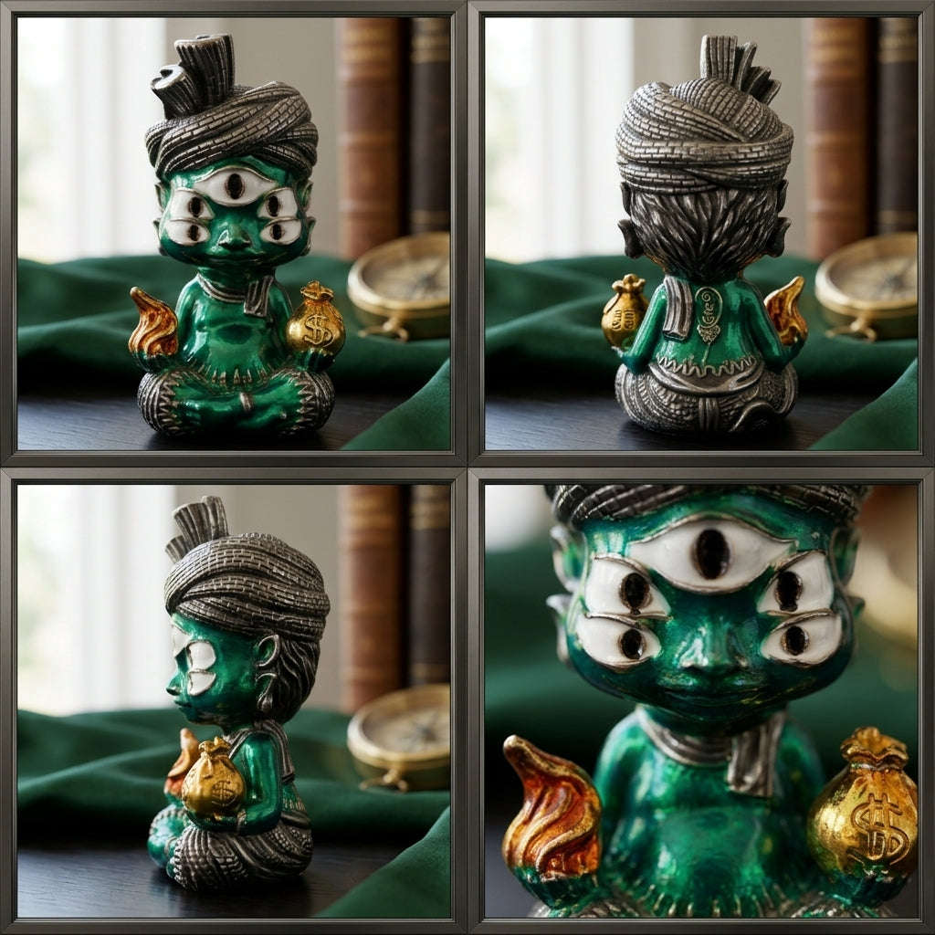 Supreme Phaya Si Hu Ha Ta "Ruai Chap Phlan" (Instant Wealth) Green Enamel Brass Deity - Khru Ba Kham Fan Wat Kor Chok 2024 (Master Edition) Thai Blessing Co By RURUECHA