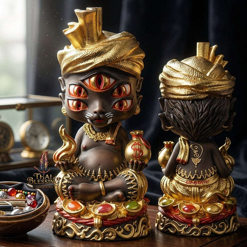 Supreme Phaya Si Hu Ha Ta "Ruai Chap Phlan" (Instant Wealth) Hand-Painted & Gold-Gilded Khan Long Hin Bronze Altar Bucha Statue - Khru Ba Kham Fan Wat Kor Chok 2024 (Master Bucha Edition) Thai Blessing Co By RURUECHA