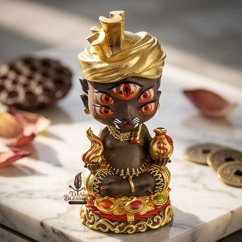 Supreme Phaya Si Hu Ha Ta "Ruai Chap Phlan" (Instant Wealth) Hand-Painted & Gold-Gilded Khan Long Hin Bronze Altar Bucha Statue - Khru Ba Kham Fan Wat Kor Chok 2024 (Master Bucha Edition) Thai Blessing Co By RURUECHA