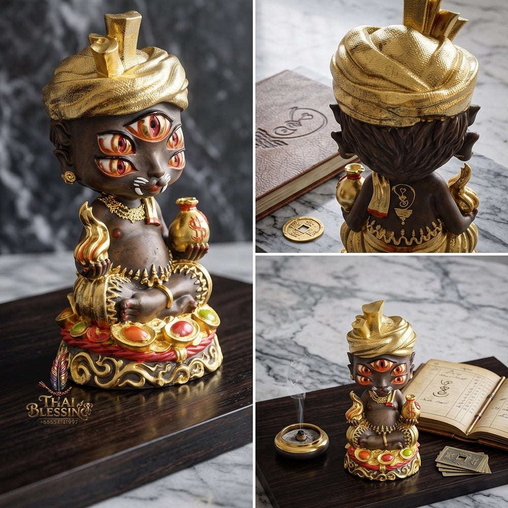 Supreme Phaya Si Hu Ha Ta "Ruai Chap Phlan" (Instant Wealth) Hand-Painted & Gold-Gilded Khan Long Hin Bronze Altar Bucha Statue - Khru Ba Kham Fan Wat Kor Chok 2024 (Master Bucha Edition) Thai Blessing Co By RURUECHA