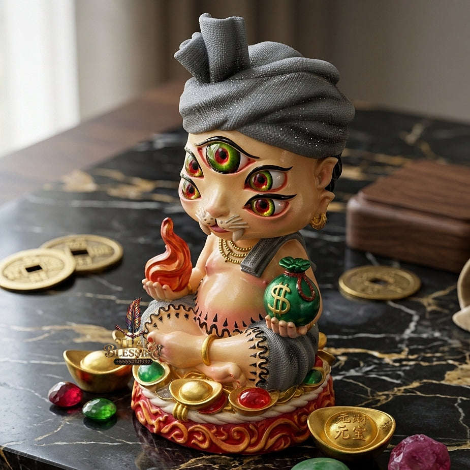 Supreme Phaya Si Hu Ha Ta Ruai Chap Phlan (Instant Wealth) Hand-Painted Resin Altar Bucha Statue - Khru Ba Kham Fan Wat Kor Chok 2024 (Master Bucha Edition) Thai Blessing Co By RURUECHA