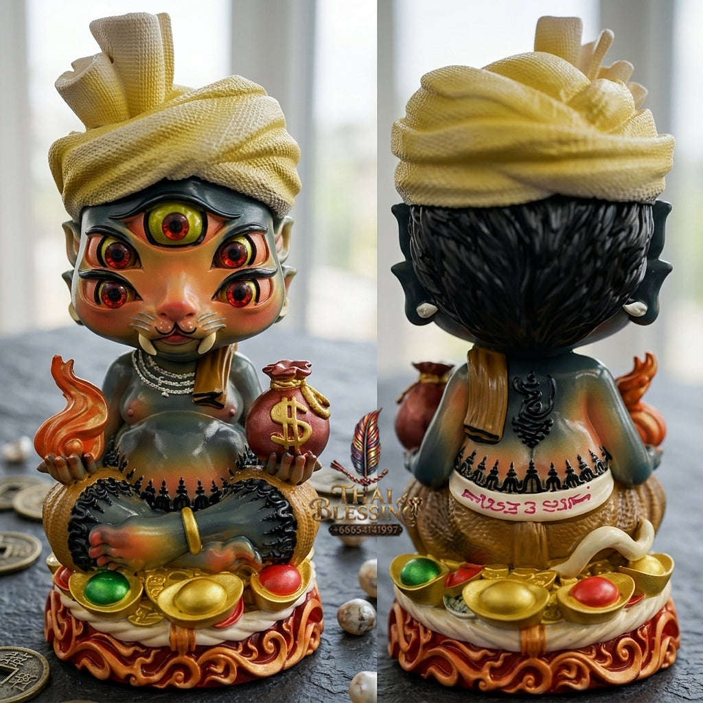Supreme Phaya Si Hu Ha Ta "Ruai Chap Phlan" (Instant Wealth) Hand-Painted Resin Altar Bucha Statue - Khru Ba Kham Fan Wat Kor Chok 2024 (Master Bucha Edition) Thai Blessing Co By RURUECHA