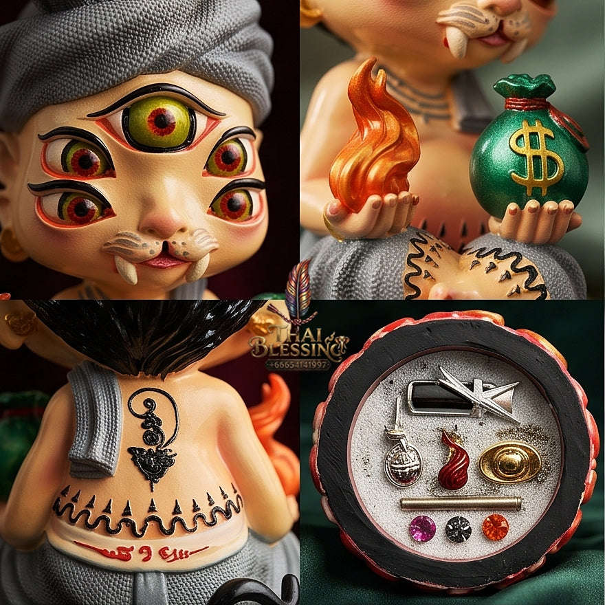 Supreme Phaya Si Hu Ha Ta Ruai Chap Phlan (Instant Wealth) Hand-Painted Resin Altar Bucha Statue - Khru Ba Kham Fan Wat Kor Chok 2024 (Master Bucha Edition) Thai Blessing Co By RURUECHA