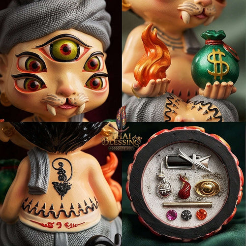 Supreme Phaya Si Hu Ha Ta Ruai Chap Phlan (Instant Wealth) Hand-Painted Resin Altar Bucha Statue - Khru Ba Kham Fan Wat Kor Chok 2024 (Master Bucha Edition) Thai Blessing Co By RURUECHA