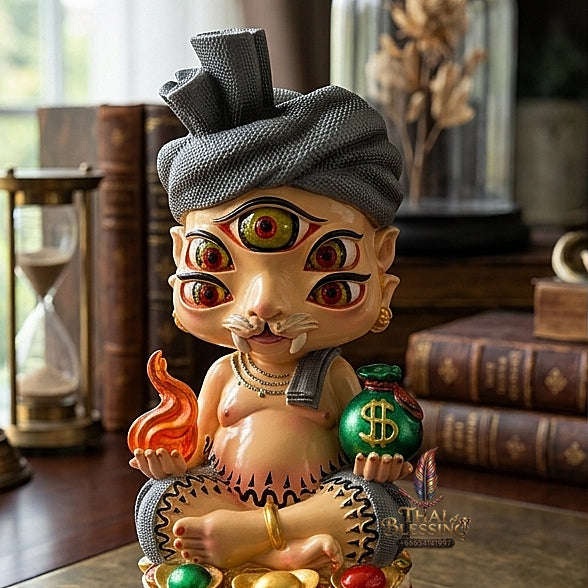 Supreme Phaya Si Hu Ha Ta Ruai Chap Phlan (Instant Wealth) Hand-Painted Resin Altar Bucha Statue - Khru Ba Kham Fan Wat Kor Chok 2024 (Master Bucha Edition) Thai Blessing Co By RURUECHA