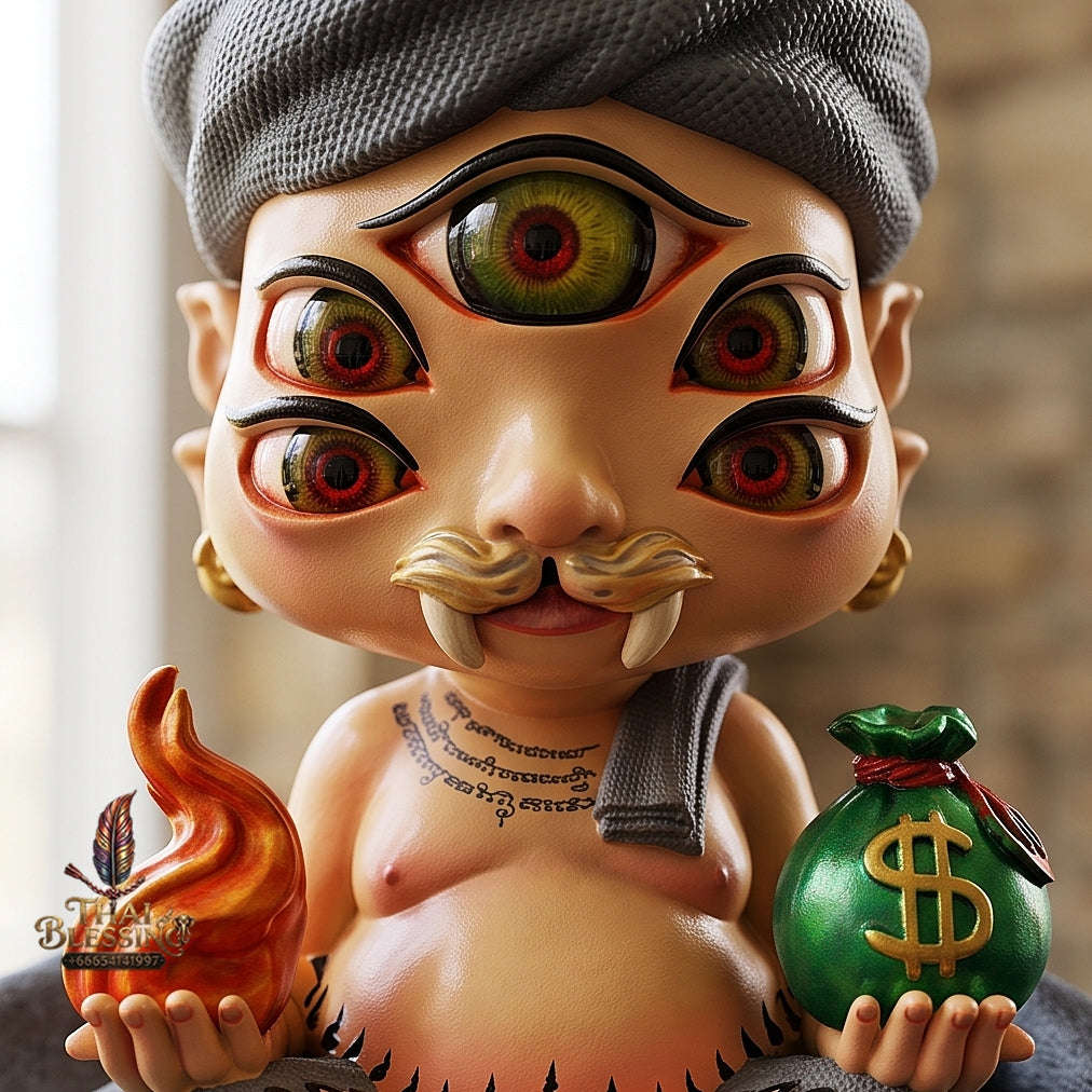 Supreme Phaya Si Hu Ha Ta Ruai Chap Phlan (Instant Wealth) Hand-Painted Resin Altar Bucha Statue - Khru Ba Kham Fan Wat Kor Chok 2024 (Master Bucha Edition) Thai Blessing Co By RURUECHA