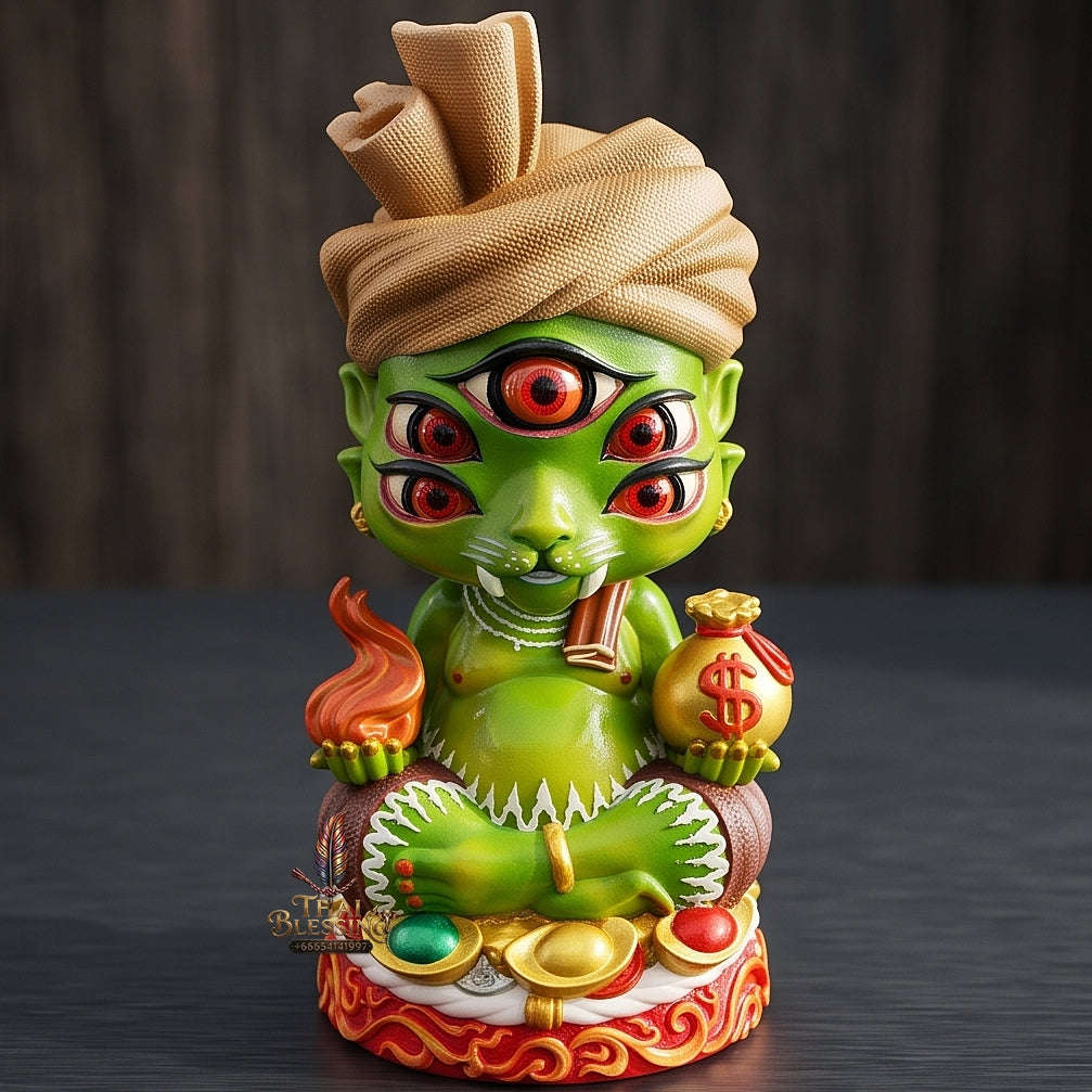 Supreme Phaya Si Hu Ha Ta "Ruai Chap Phlan" (Instant Wealth) Hand-Painted Resin Altar Bucha Statue - Khru Ba Kham Fan Wat Kor Chok 2024 (Master Bucha Edition) Thai Blessing Co By RURUECHA