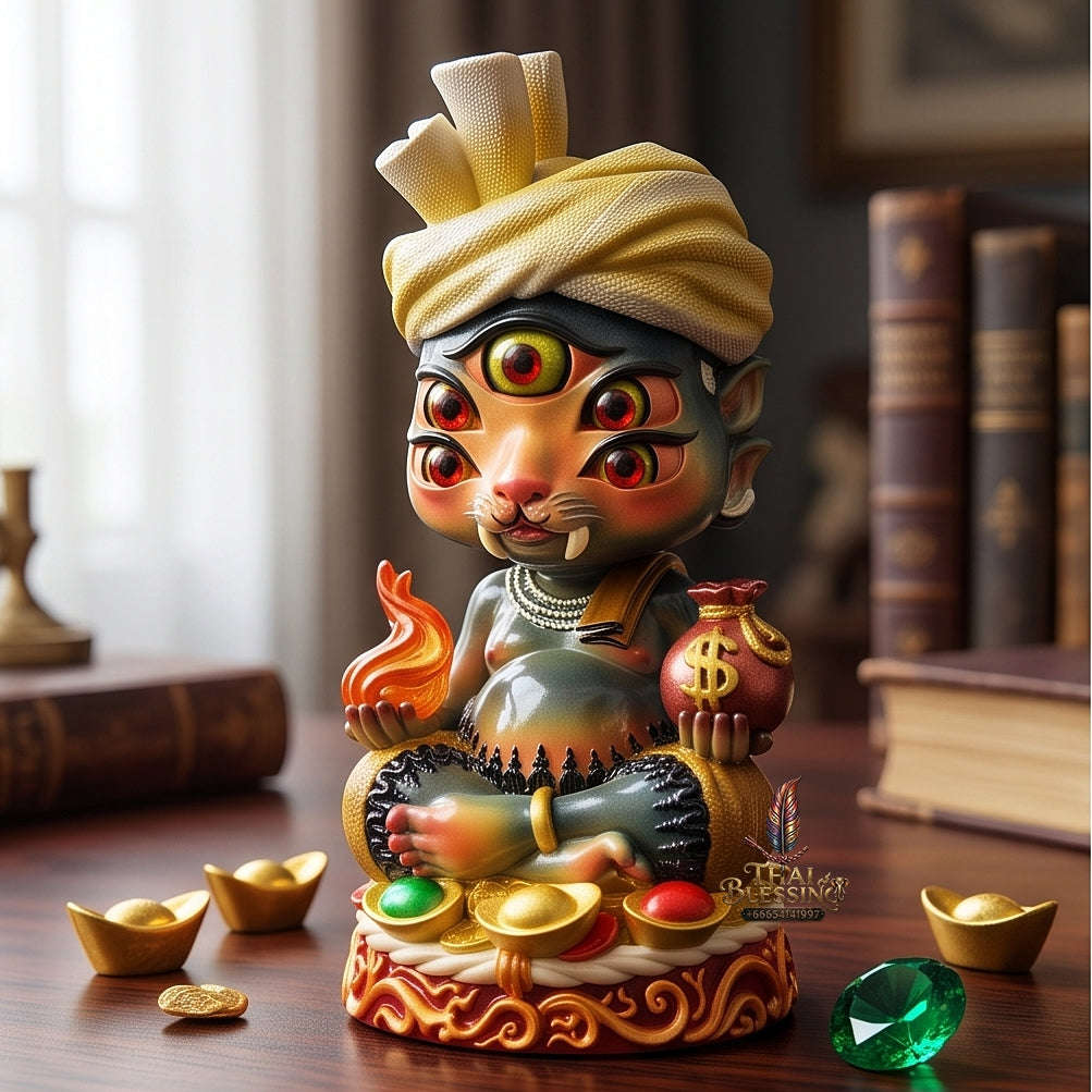 Supreme Phaya Si Hu Ha Ta "Ruai Chap Phlan" (Instant Wealth) Hand-Painted Resin Altar Bucha Statue - Khru Ba Kham Fan Wat Kor Chok 2024 (Master Bucha Edition) Thai Blessing Co By RURUECHA