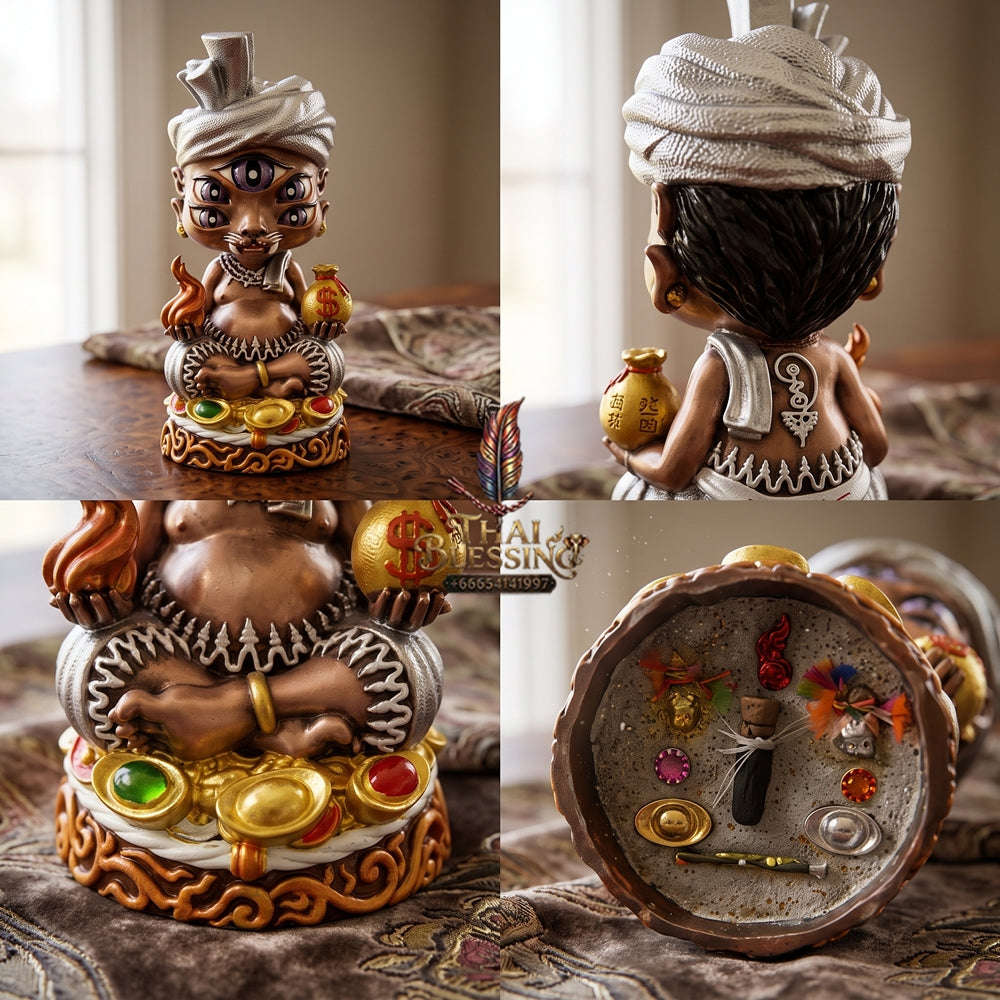 Supreme Phaya Si Hu Ha Ta "Ruai Chap Phlan" (Instant Wealth) Hand-Painted Satin Red Altar Bucha Statue - Khru Ba Kham Fan Wat Kor Chok 2024 (Master Bucha Edition) Thai Blessing Co By RURUECHA